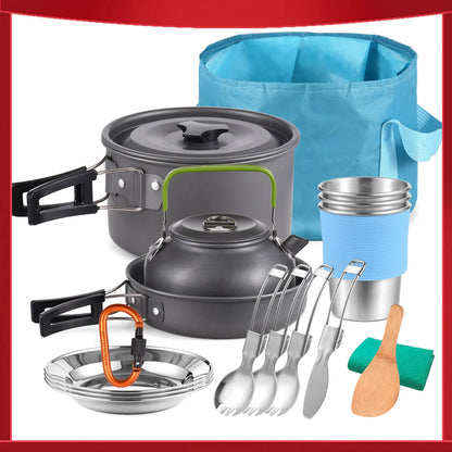 TOMSHOO 21pcs Camping Cookware Mess Kit Camping Pot and Pan Cooking Set Outdoor Camping Hiking Backpacking Survival Gear