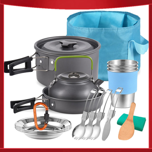TOMSHOO 21pcs Camping Cookware Mess Kit Camping Pot and Pan Cooking Set Outdoor Camping Hiking Backpacking Survival Gear