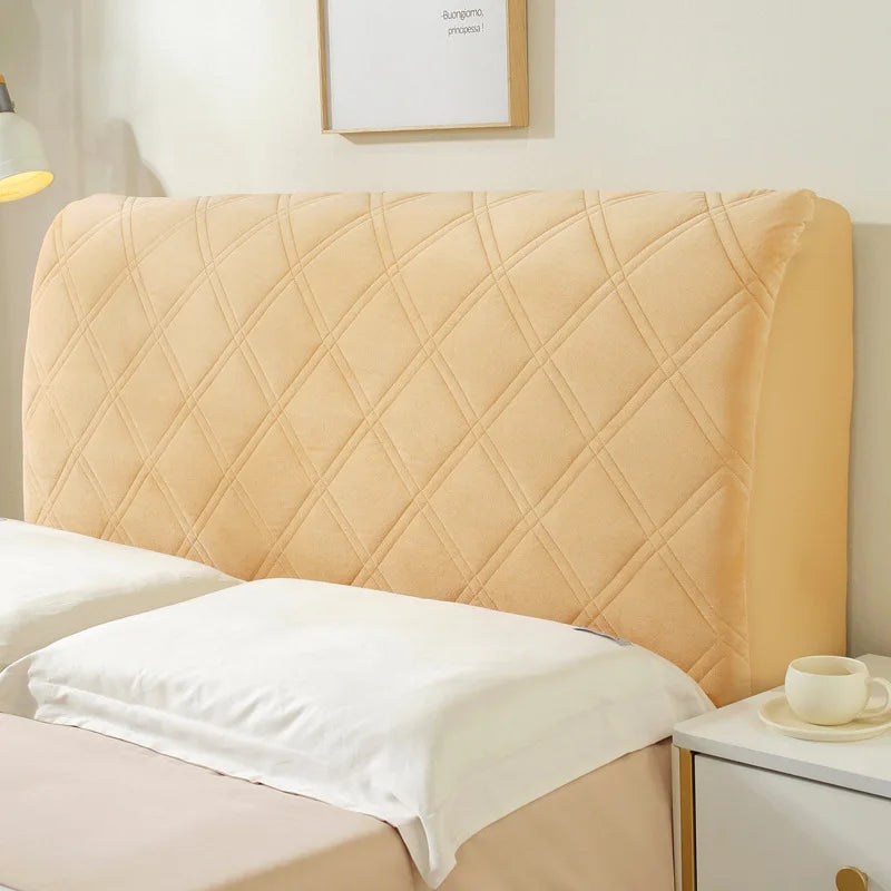 Solid Color Quilted Bed Headboard Cover All-inclusive Thicken Velvet Head Cover for Curvy Anti-dirt Bed Backrest Cover