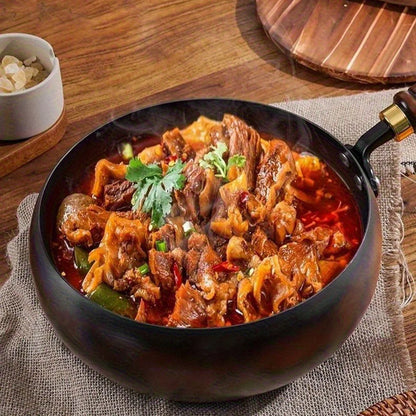 Cast iron pot with lid - handmade traditional design, wide belly and non stick mirror surface, splash proof