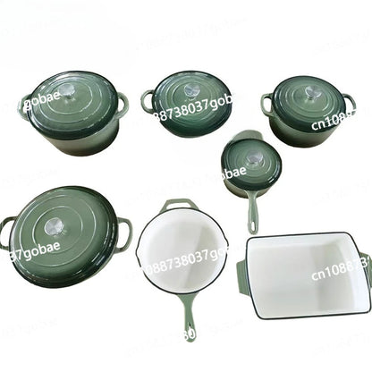 Enamel Pot Cast Iron Cookware Seven-piece Set Soup Stew Household Enamel Pot Enamel Pot Set