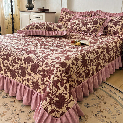 1pc Quilted Bedspread with Ruffles Thickened Flower Printed Bed Cover Queen/King Size Bedspreads colchas y coverlets 침대 패드