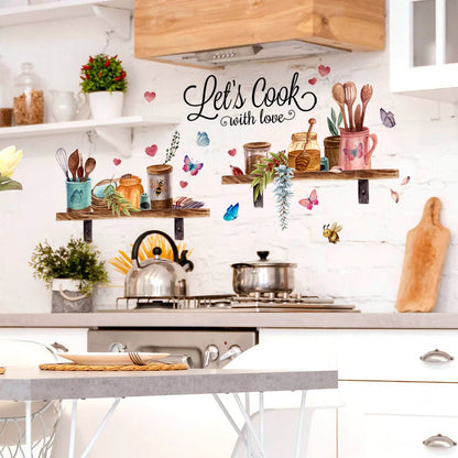 Kitchen Cutlery Pattern Wall Sticker Restaurant Kitchen Background Home Decoration Decals Living Room Decor Self-adhesive Poster