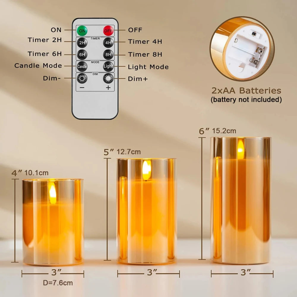 LED Flameless Candles with Remote, Glass Battery Operated Flickering Light for Festival Wedding Home Party Decor-Ivory White