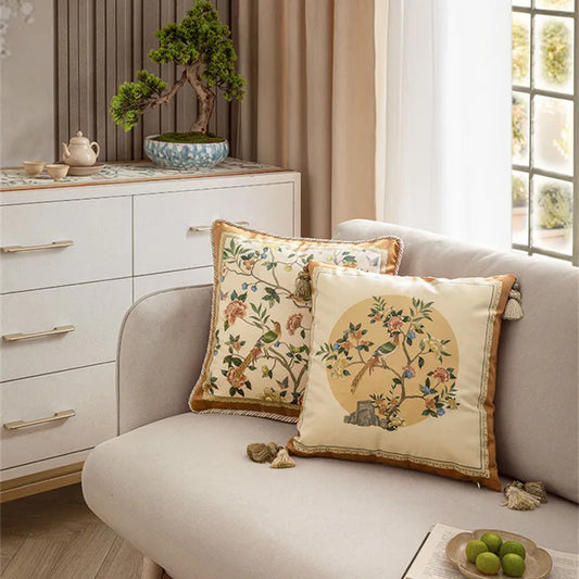 Cushion cover with floral design for home decoration, decorative boho style, gold color, for sofa, bed, summer, 18x18, Chinese