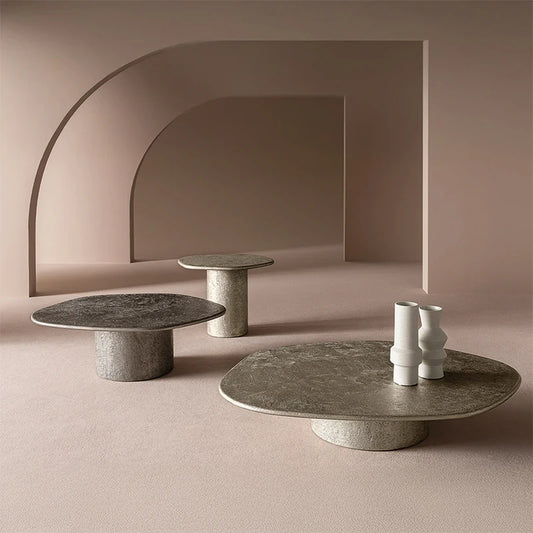 Designer irregular-shaped  coffee table luxury retro brass color vintage wabi-sabi style antique art side table