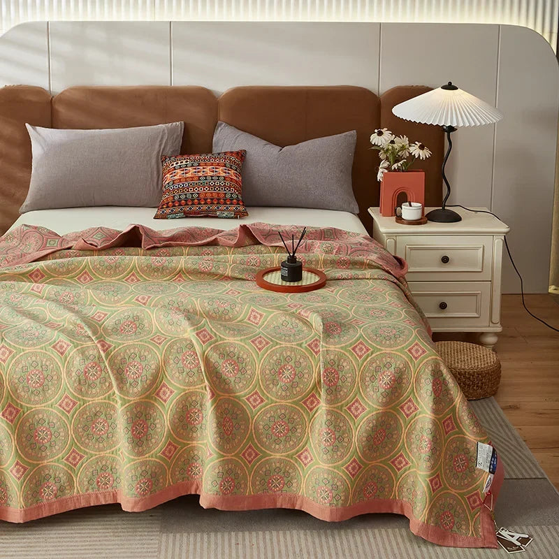Luxurious Triple-layered 100% Cotton Gauze Blanket for Queen/King Bed, Multi-functional Usage As Summer Quilt or Bedspread