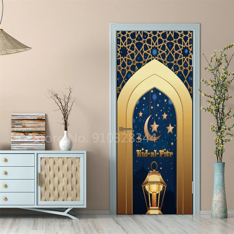 Arabic Style Door Sticker Self Adhesive Wallpaper Living Room Bedroom Decor Muslin Style Decal Door Cover Home Design Decoration