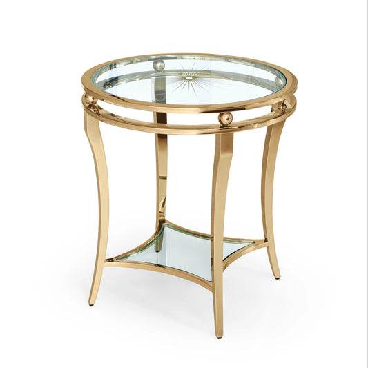 Luxury Gold Metal Side Table Round End Table with Double Glass Shelves for Living Room Elegant Modern Home Decor Furniture