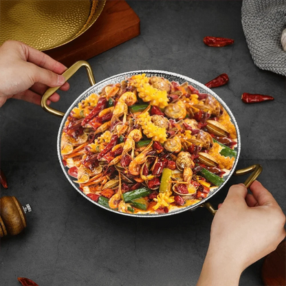 Stainless Steel Hammer Grain Seafood Paella Pan Binaural Handle Flat Bottom Seafood Rice Pot Gold/Silver Thickened Stock Pot