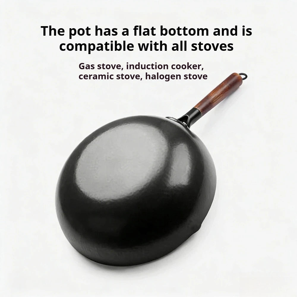 32cm Chinese Wok Cast Iron Pan Noncoated Scratch Resistant Frying Pan for Gas and Induction Cooker Cookware Pan Kitchen Tools