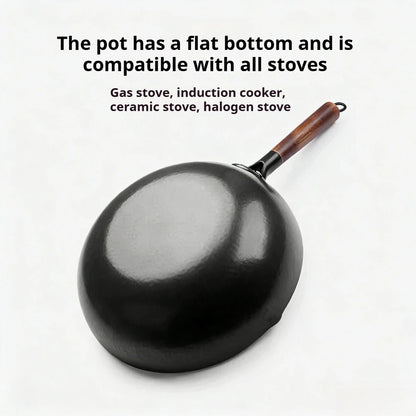 32cm Chinese Wok Cast Iron Pan Noncoated Scratch Resistant Frying Pan for Gas and Induction Cooker Cookware Pan Kitchen Tools