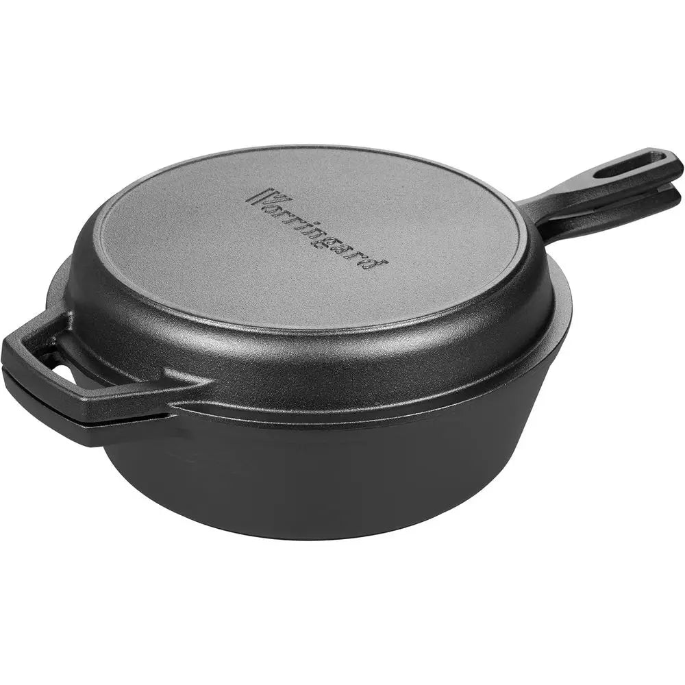 Cast Iron Double Dutch Oven Pot with Skillet Lid, Bread Baking, Outdoor, Campfire Cooking, 3 Quart