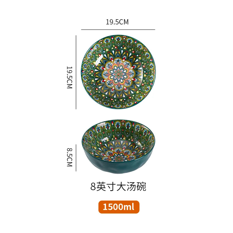 Ceramic Tableware Set Rice Bowl Serving Plate Creative Cutlery Soup Plate Noodle Handle Bowl Sauce Dish Steak Salad Fruit Plate