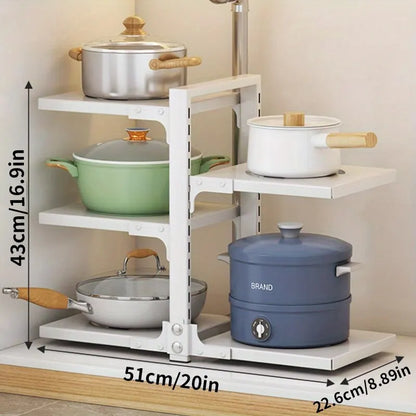 5 Tier Pots Pans Organizer for Under Cabinet Adjustable Rustproof Cabinet Storage for Big Stockpots Castiron Pans Heavy Cookware