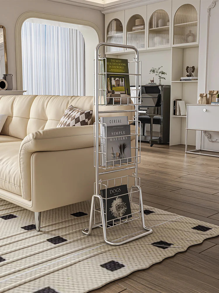 MOMO-Floor to Ceiling Iron Bookshelf, Antique Display Rack, Removable Storage Shelves, Small, Household, Magazine