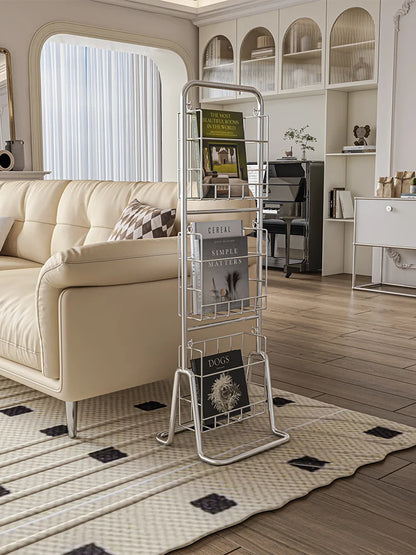 MOMO-Floor to Ceiling Iron Bookshelf, Antique Display Rack, Removable Storage Shelves, Small, Household, Magazine