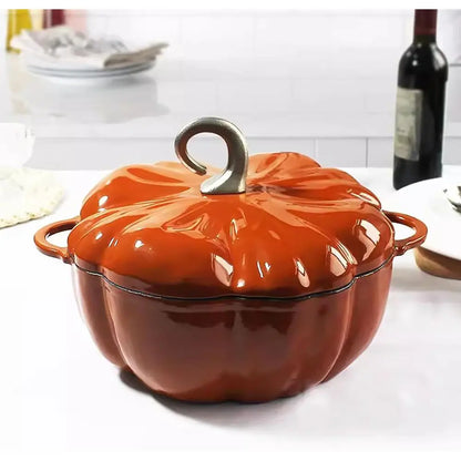 3.9 Quart Orange Pumpkin Dutch Oven, Cast Iron Enamel Pot with Lid, Non-Stick, Ideal for Stews and Soups, Serves 3-5, Perfect fo
