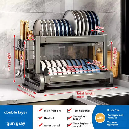 Kitchen Dish Bowl Drainer Storage Rack Countertop Dinnerware Organizer Drain Basket Household Dish Drying Rack Stand Shelf