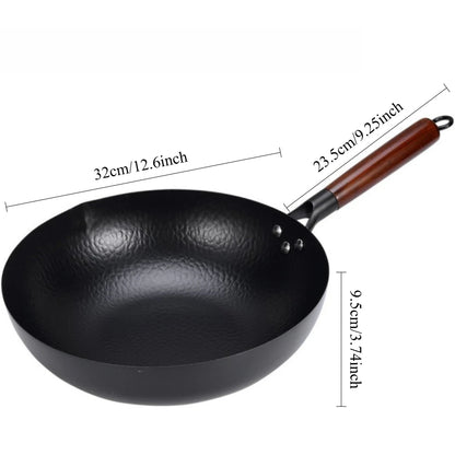 32cm Chinese Wok Cast Iron Pan Noncoated Scratch Resistant Frying Pan for Gas and Induction Cooker Cookware Pan Kitchen Tools