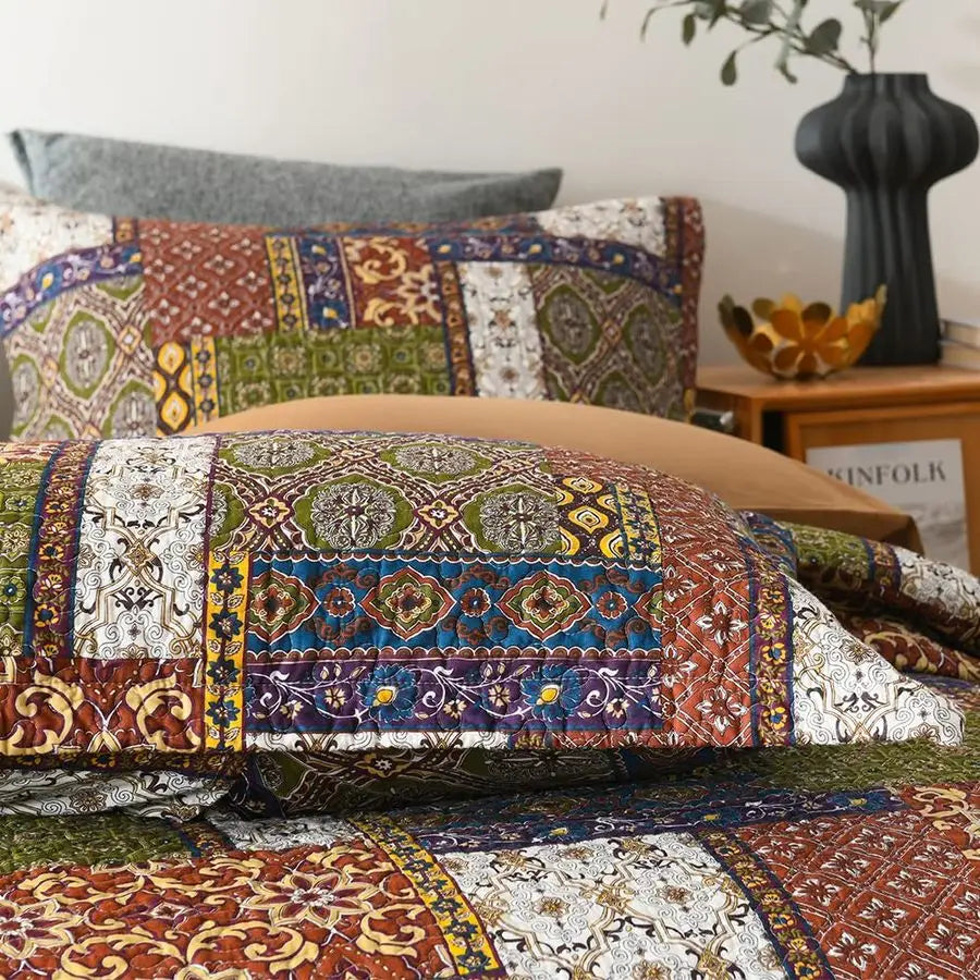 Bedspread Quilt Sets Reversible Bedding Coverlet Sets Comforter Patchwork Paisley Bohemian Bedspread Patchwork Brown, King Size