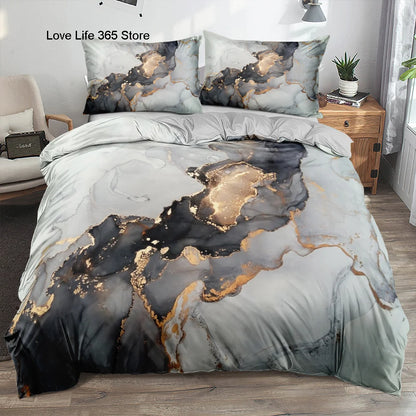 Classic 3D Marble Quilt Cover Set Bedding Sets Comforter Covers Pillowcases 3-Piece Duvet Cover Linens Bed 140x200 Bedspreads