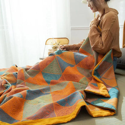 Luxurious Triple-layered 100% Cotton Gauze Blanket for Queen/King Bed, Multi-functional Usage As Summer Quilt or Bedspread