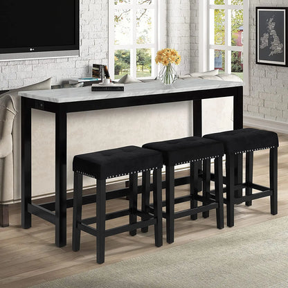 New Classic Furniture Celeste Faux Marble Theater Bar Table with 3 Bar Stool Set, Black Velvet with Black Base, Customized
