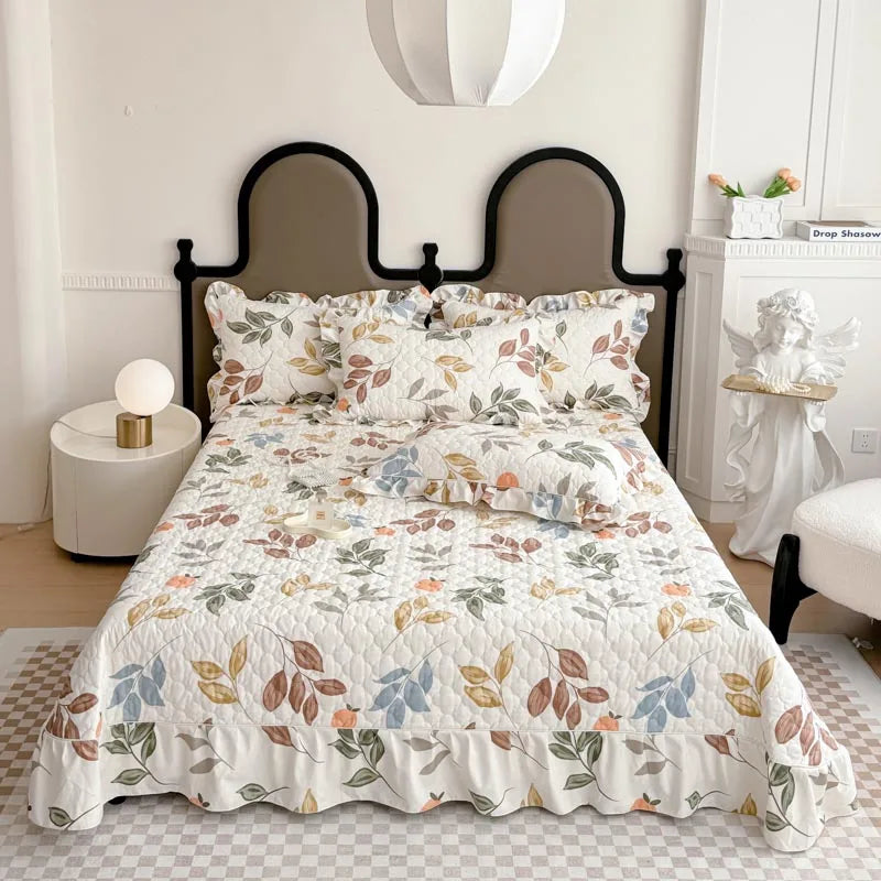 Bonenjoy Bedspread Quilted Bed Cover Ruffles Mattress Protector Thicken Bed Linen Printed Sheets colchas (Pillowcase Need Order)