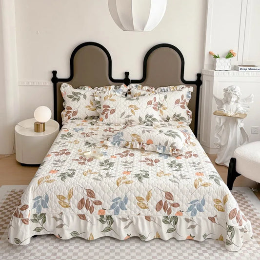 Bonenjoy Bedspread Quilted Bed Cover Ruffles Mattress Protector Thicken Bed Linen Printed Sheets colchas (Pillowcase Need Order)