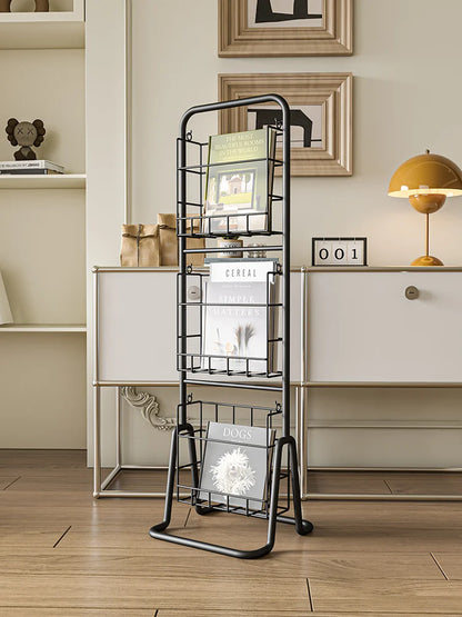 MOMO-Floor to Ceiling Iron Bookshelf, Antique Display Rack, Removable Storage Shelves, Small, Household, Magazine