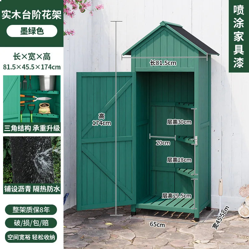 Garden Shed Outdoor Storage Cabinet Courtyard Outdoor Balcony Solid Wood Cleaning Cabinet Tool Room Gardening Glove Box Locker