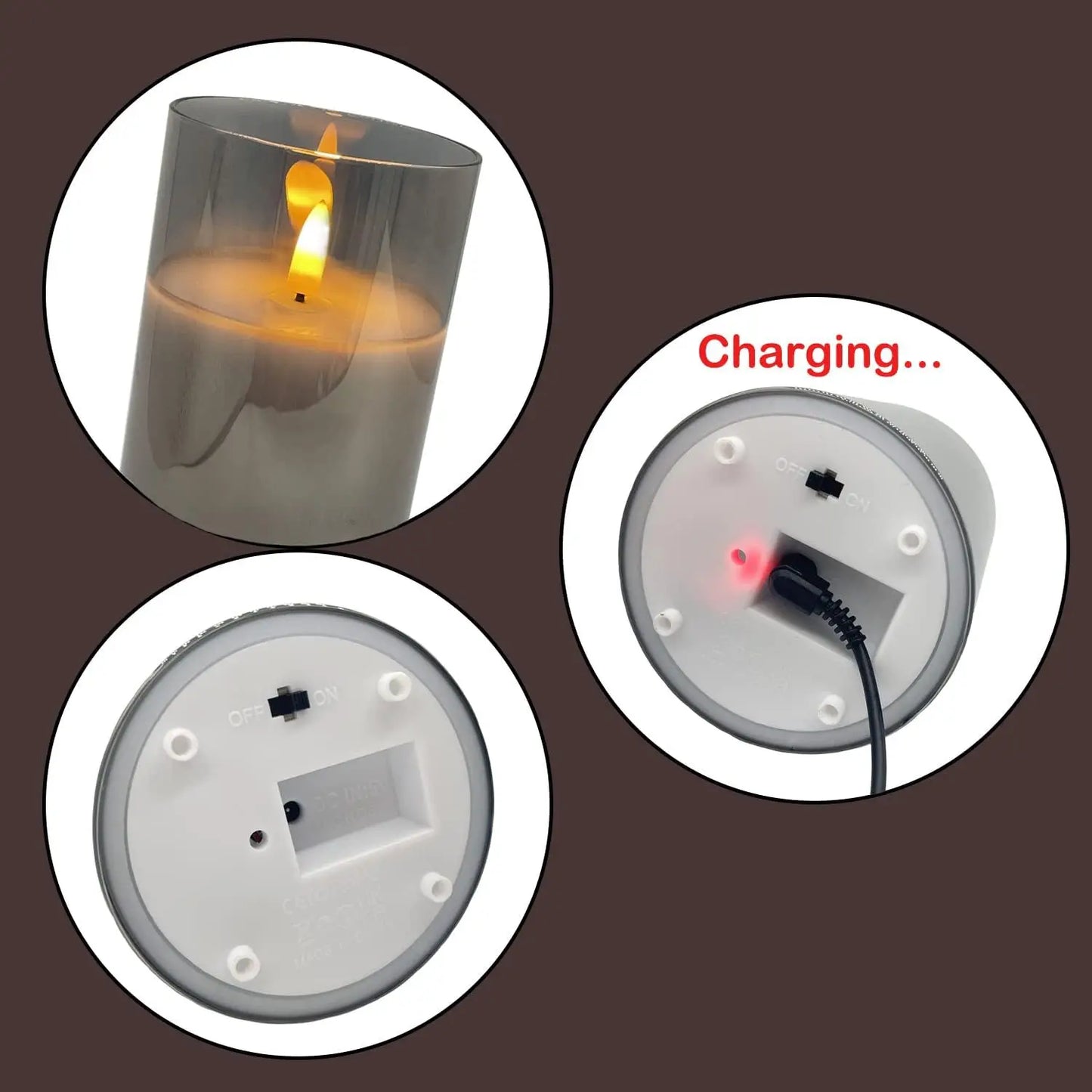 USB Rechargeable/Battery operated LED Glass Candle Remote controlled Pillar Candle Paraffin Wax 3D wick Home table Decor-Amber