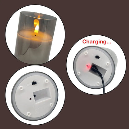 USB Rechargeable/Battery operated LED Glass Candle Remote controlled Pillar Candle Paraffin Wax 3D wick Home table Decor-Amber