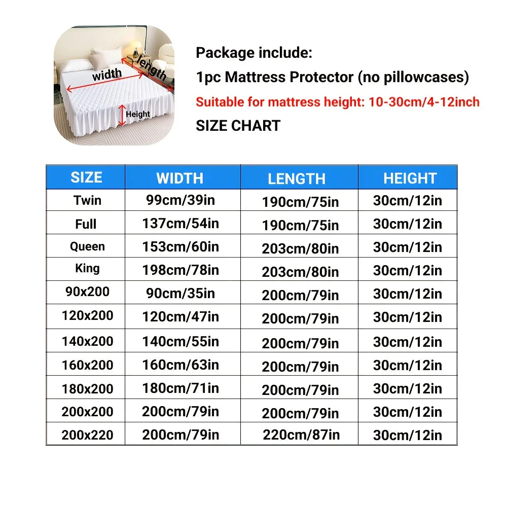 Quilted Waterproof Bed Skirt Soft and Breathable Bedspread Durable Bed Protector Cover, 90/140/160/180 Muti Size