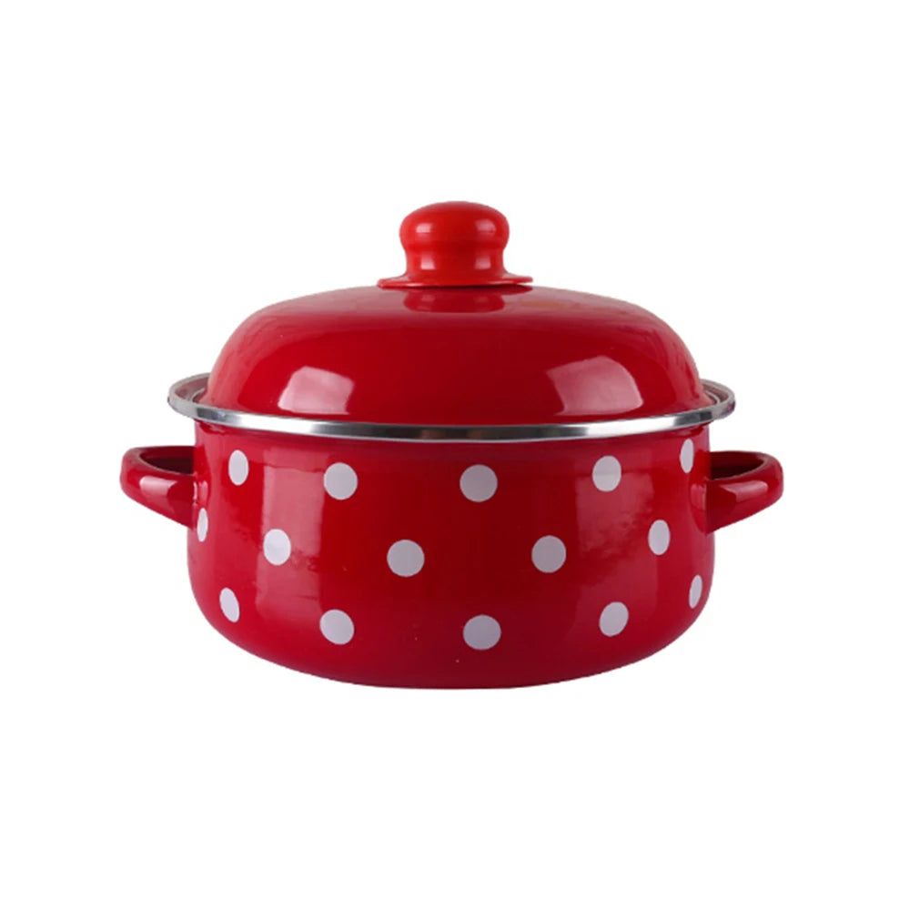 16/18/20CM Double Ears Speckled Stew Pot  Porcelain Enameled Soup Bowl With Lid Instant Noodle Bowl Induction Cooker Pot