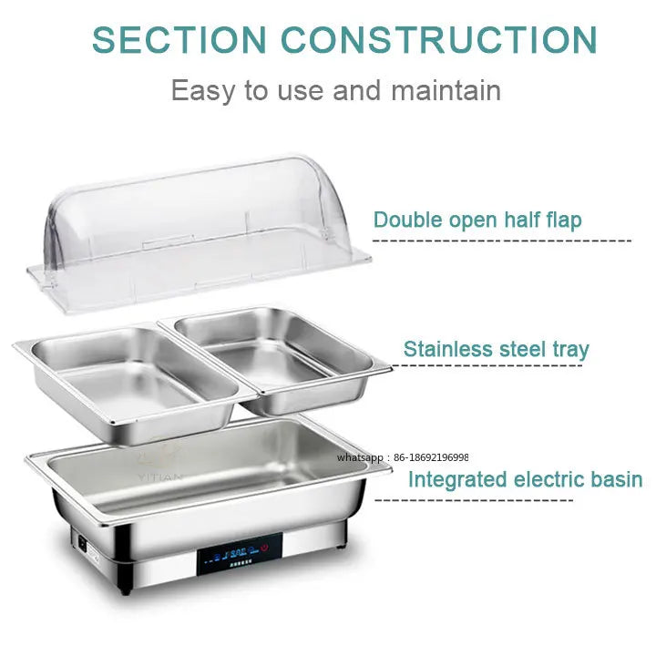 YITIAN 201 Stainless Steel PC Cover Buffet Set High Grade Food Warmer 9 Qt Electric Chafing Dish