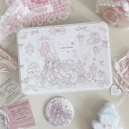 Iron Storage Box Cute Cartoon Girl Desktop Sundry Storager Organizer Kawaii Jewelry Box Pink Floral Container Home Decor
