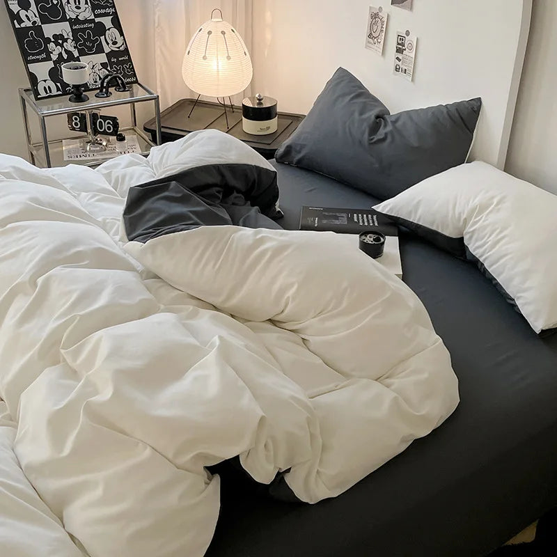 Bed Linen Sheets Duvet Cover Four-piece Set of Washed Cotton Bedding Quilt Covers Three-piece Set for Student Dormitories