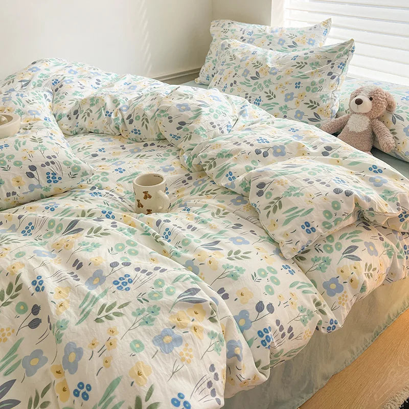 Ins Simple Flower Bed LinenTwin Full Queen King Size Bed Sheets Set  Adults Kids Floral Bed Comforter Sets Bed Duvets Kawaii