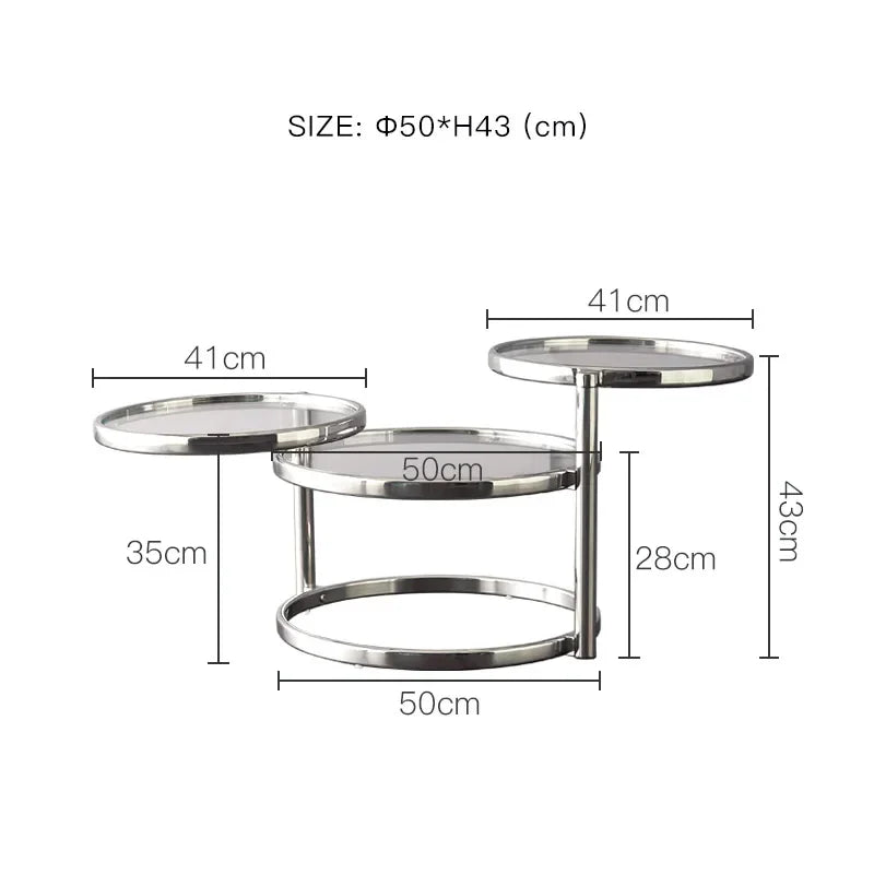 Tempered Glass Coffee Table Household Stainless Steel Tea Table Light Luxury Living Room With Movable Rotating Edge Table