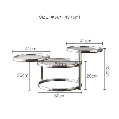 Tempered Glass Coffee Table Household Stainless Steel Tea Table Light Luxury Living Room With Movable Rotating Edge Table