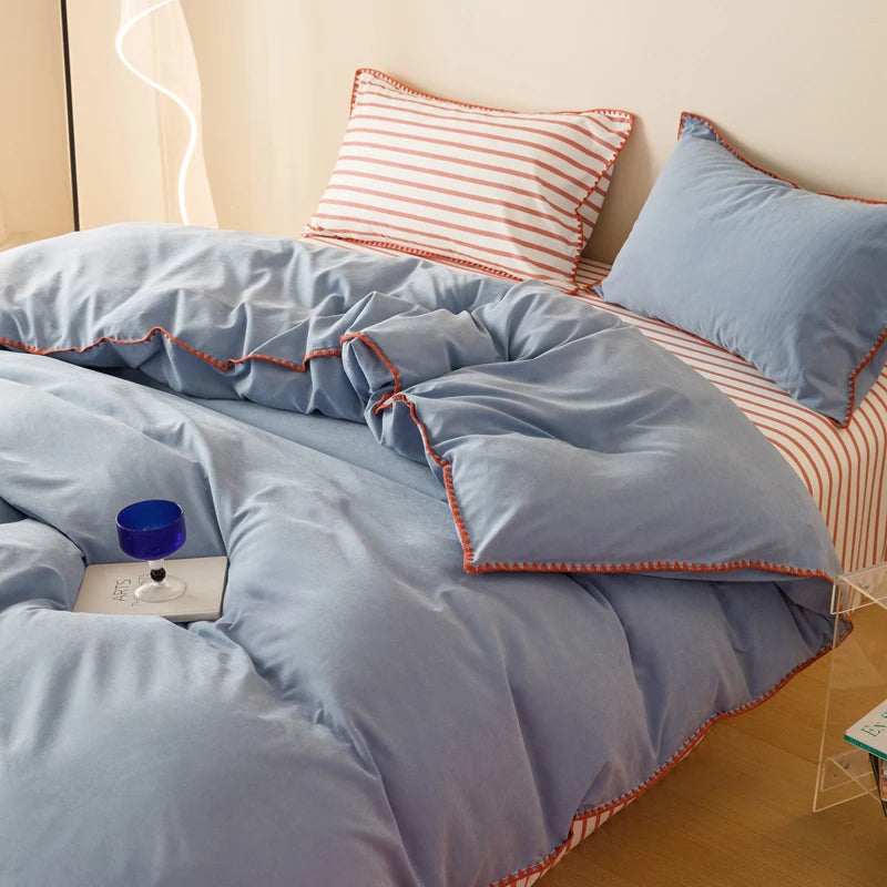 Yellow Stripe Bedding Sets Quilt Cover Bed Flat sheet Pillowcase Full Queen Bed Linen Adult Kids Duvet Covers No Filling