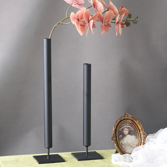 Black Iron Vase Simple Flower Bottle Ornaments New Chinese Style Artificial Flower Decoration Vase Hallway Home Decoration