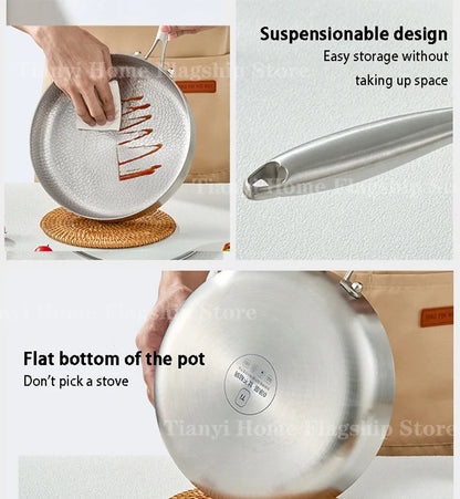 20/24/28cm Frying Pan Non-stick Wok Titanium Stainless Steel Home Egg Steak Skillet Induction Cooker Gas Stove Kitchen Cookware