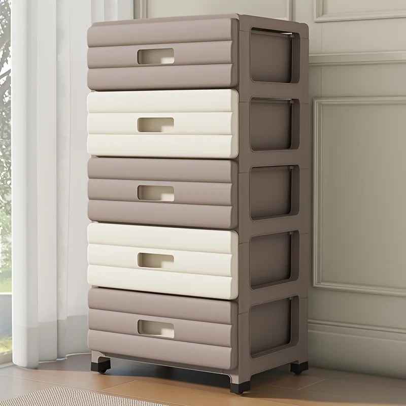 5-Drawer White Storage Cabinet - Sturdy, Smooth Sliding for Closet, Office, Bedroom Organization.