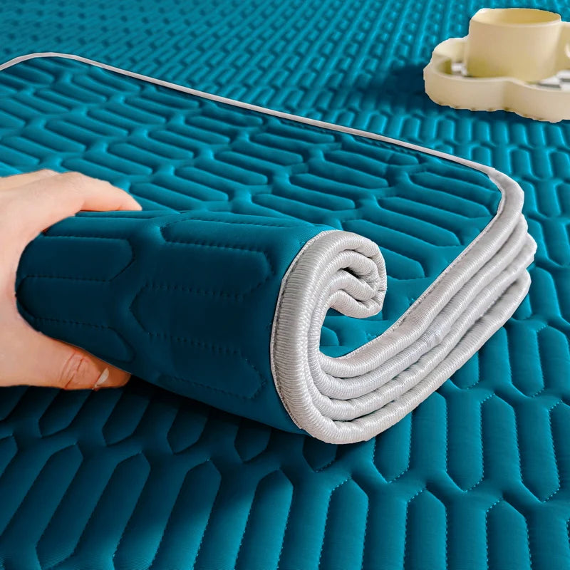 1pc Soft Latex Quilted Bed Sheet Summer Breathable Ice Silk Cool Bedsheet Solid Color Anti-slip Mattress Mat No Pillowcase