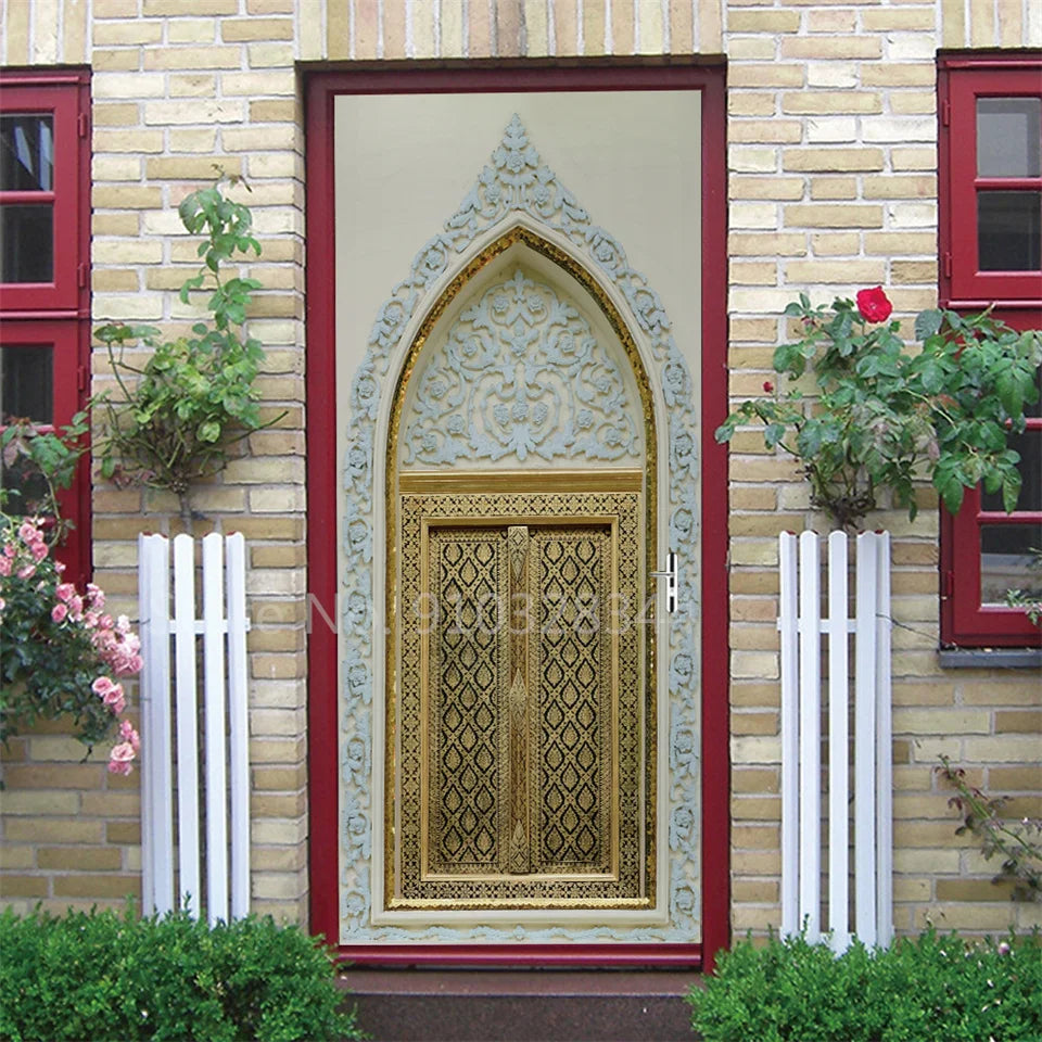 Arabic Style Door Sticker Self Adhesive Wallpaper Living Room Bedroom Decor Muslin Style Decal Door Cover Home Design Decoration