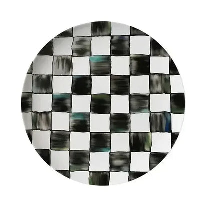 Glazed Western-style Dishes Creative Black-and-white Lattice Wedding Banquet Bone China Plate Flat Ceramic Tableware Vajillas