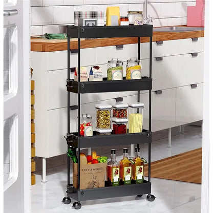 ABKW-Bathroom, For Kitchen, Laundry Room, Rolling Storage Cart 4-Tier Bathroom Organizer Utility Cart Mobile Shelving Unit Rack